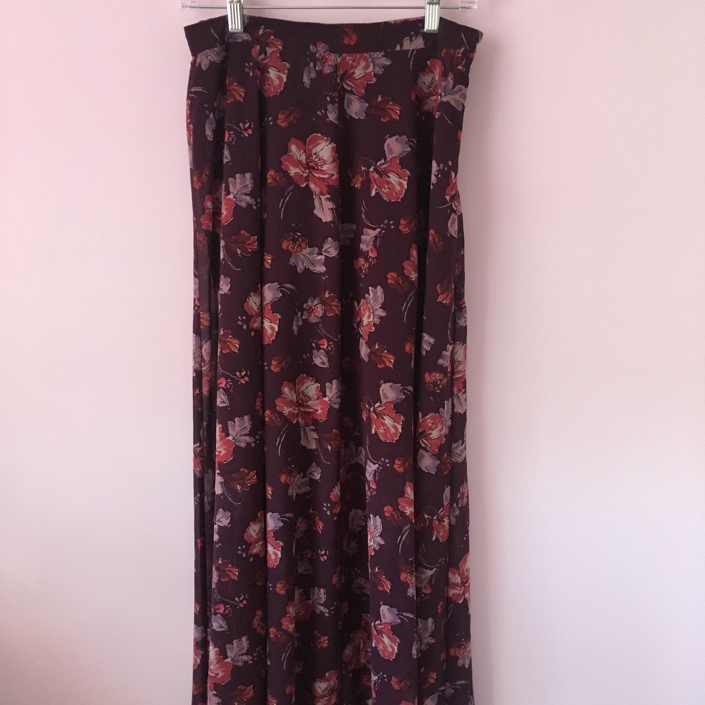 flowy floral maroon wine maxi skirt